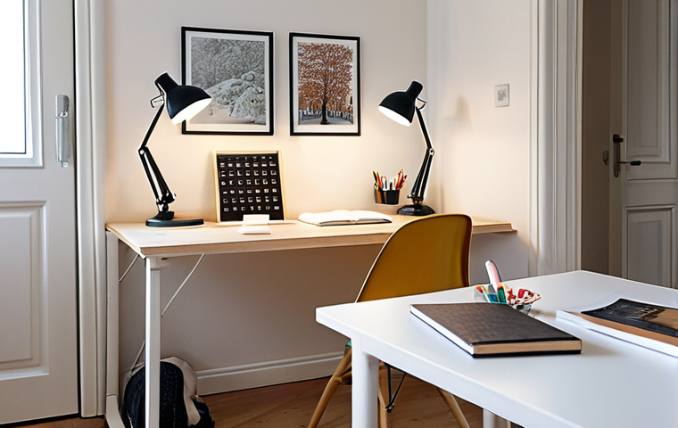 **A well-organized and brightly lit study desk in a Swedish home, featuring a comfortable chair, minimal distractions, and a focused student.** (Focuses on the ideal study environment).